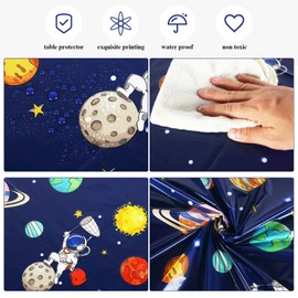 Oudain 3 Pcs Space Tablecloth Decorations Plastic Galaxy Table Cloth Space Theme Birthday Party Supplies for Boy Spaceship Planet Astronaut Rockets Disposable Table Covers, 54 x 108 Inch (Vivid Style)