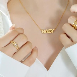 Charm Buddy Baby Love Charm Pendant Necklace in 18K Gold Plated Stainless Steel Gifts for Women Sisters Mothers Jewellery