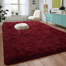DweIke Extra Large Burgundy Red Area Rugs for Living Room, 9x12 Large Fluffy Rug for Living Room Decor, Big Shaggy Floor Rug, Soft Plush Thick Non-Slip Rectangle Rug Carpet for Home Decor