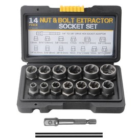 15-Piece Nut Remover Set: Screw Extractor Set with 13 Nut Sprinklers and Hex Adapter for Removing Damaged Rusted Screws Bolts Nuts for Car Repair Technicians