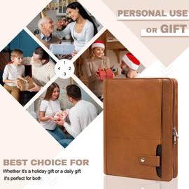 AZXCG Leather Padfolio, Business Portfolio for Men and Women, Interview Resume Folder, Business Genuine Leather Planner, Zippered Portfolio with Document Sleeve,Meeting Executive File with Pockets