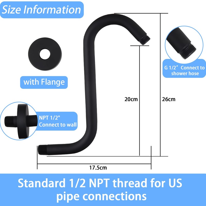 Shower Head Extension Arm,10 Inch High Rise Shower Arm with