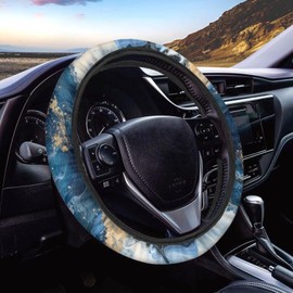 Bulopur Blue Marble Steering Wheel Cover Anti-Slip Elastic Fabric Car Steering Wheel Cover for Men for SUV Truck Van Universal Car Interior Accessories