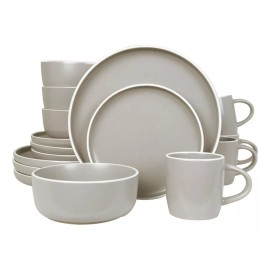 KASABLANCA Vajilla De Ceramica Gris 16 Piezas Moderna 4 Personas Kb-026