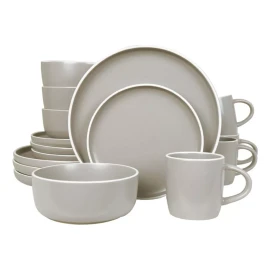 KASABLANCA Vajilla De Ceramica Gris 16 Piezas Moderna 4 Personas Kb-026