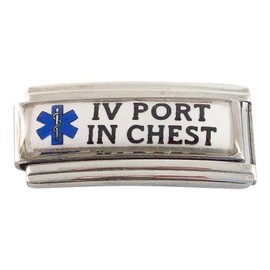 Gadow Jewelry IV Port in Chest Medical ID Alert Italian Charm for Bracelet Men or Women Blue Awareness Star Stainless Steel