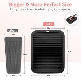 Large Silicone Heat Resistant Mat, Hot Tools Straightener Mat, Professional Heat Mat for Curling Iron, Flat Iron and Hair Styling Tools, Heat Resistant Mats for Countertop Vanity Mat Organizer (Black)
