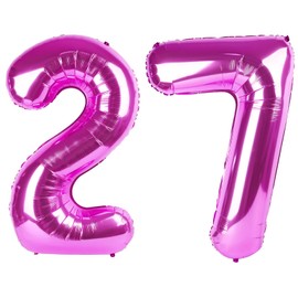 40 Inch Large 27 Balloon Numbers Rose Purple Big Foil Number Balloons Giant Helium Happy Birthday Party Decorations for Man and Women, Huge Mylar Anniversary Party Supplies