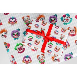 3 x Colourful Scary Horror Clown design wrapping paper. A3 eco friendly thick quality gift wrap paper for Christmas, Birthday gifts