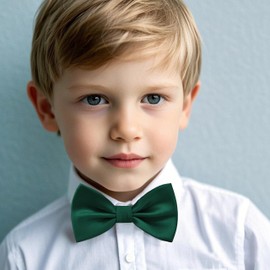 Branduce Dark Green Bow Ties for Boys Pre Tied Toddler Bow Tie Adjustable Silk Blend Kids Bowties for Wedding Party (BB12-29)