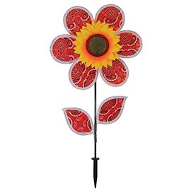 In the Breeze 2662 — 12-inch Paisley Sunflower Wind Spinner with Leaves — Colorful Flower for Yard and Garden