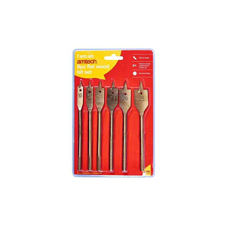Amtech F1425 6 Piece Titanium Flat Wood bit Set