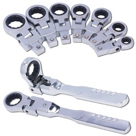 lvifloae 8Pcs Ratchet Wrench 180° Flex Head Alloy Steel Tool Set Kit for Tubing Maintenance Flexible Ratcheting Open End Wrench Set for Maintenance, Ratcheting Line Wrench Set
