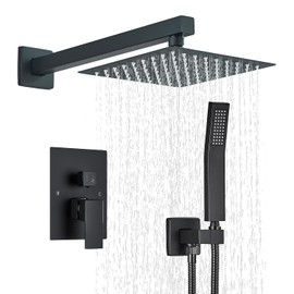 Shower Faucet Matte Black Shower System with 8 Inches Rain Shower Head and Handheld Spray Bathroom Luxury Rain Shower Faucet Set Complete Wall Mounted
