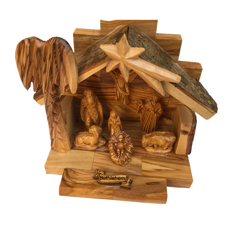 Jerusalem Olive Wood Nativity Set with Figures from Bethlehem