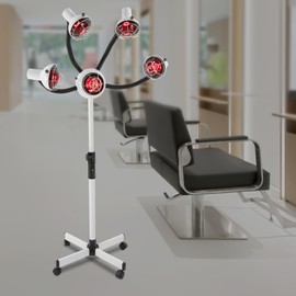 5 Head Infrared Heat Lamp Red Light, 750W Color Processor Machine, Adjustable Height, Portable Floor Hair Dryer for Salon, Coloring, Drying. (White)