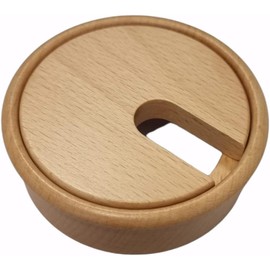 Gedotec Cable guide maple wood lacquered plain, 2 pieces round cable passages, cable box drill diameter 80 mm, cable guide for gluing into worktop, desk duct, cable passage