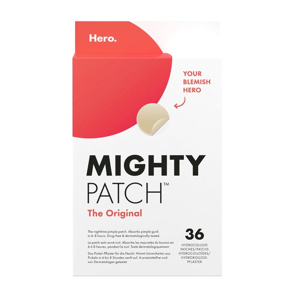 Mighty Patch Original Pimple Patches by Hero Cosmetics Acne Treatment for Day & Night Invisible Hydrocolloid Patches for Pimple Healing, Anti-Acne Patches - 36 Pimple Patches