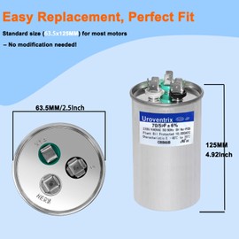 70/5 uF 70+5 MFD 370V/440V Dual Run Start Round A/C Capacitor,CBB65 Air Conditioner Capacitors for AC Unit Fan Motor Start or Heat Pump or Condenser Straight Cool