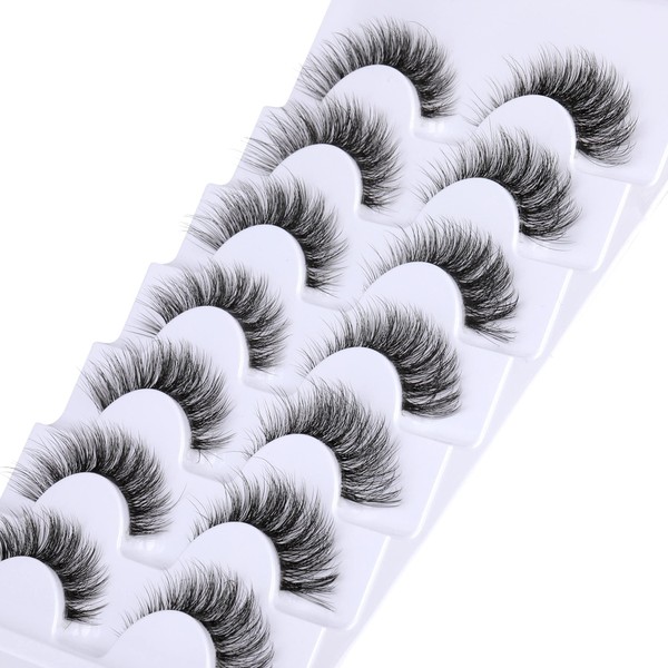 JIMIRE Clear Band Lashes, Natural Fluffy Faux Fur Eyelashes, 5D Cat's Eye, Lightweight Artificial Eyelashes, Natural Look, 7 Pairs Pack