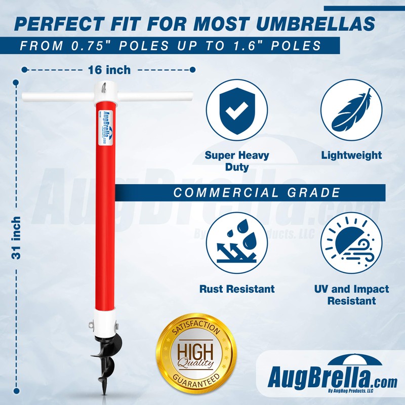 AugHog® AugBrella Commercial-Grade Beach Umbrella Sand Anchor White – Heavy-Duty