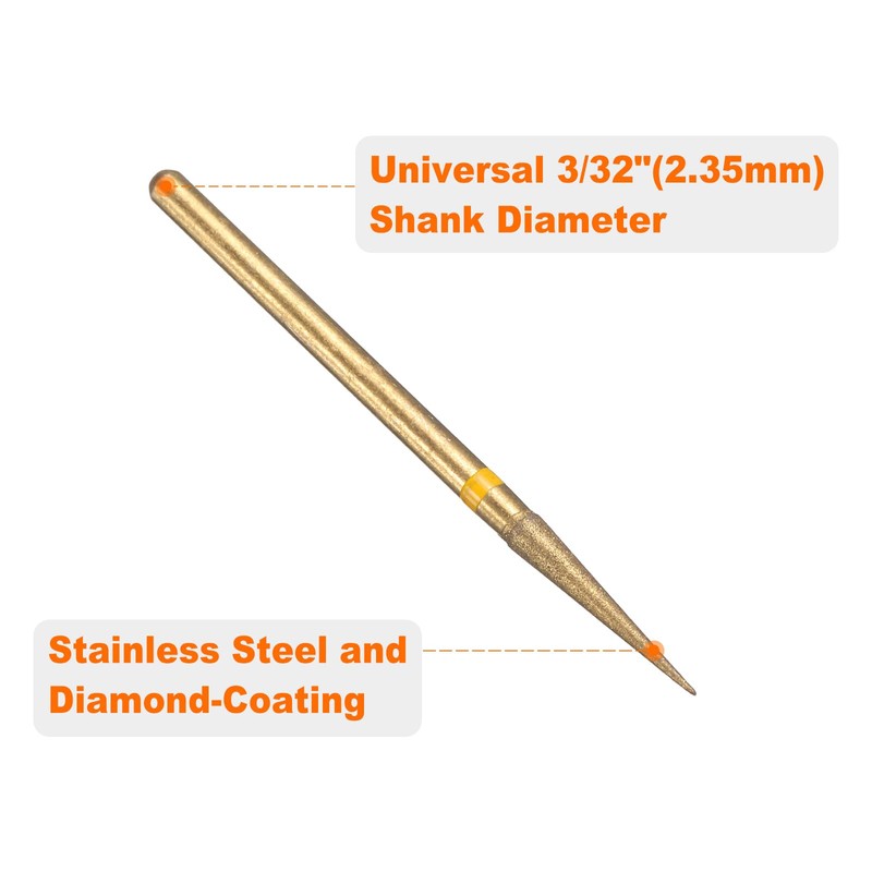 HARFINGTON 10pcs 325-400 Grits Diamond Grinding Bit 2.5mm Tapered Head