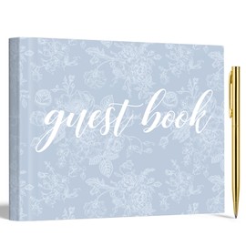 Engrowtic 7 x 9 Inches Floral Guest Book with Pen Hardcover Guestbook Registry Book for Wedding Bridal Shower Baby Shower Graduation Birthday Funeral Anniversary Reception, 50 Sheets 100 Pages(Blue)