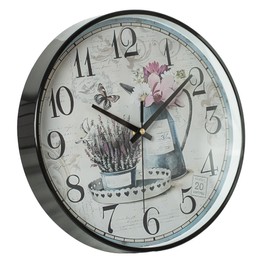 NUOVO 12 Inch Wall Clock, Silent Wall Clock, Vintage Flower Design, Butterfly and Lavender Motif, Decorative Clock for Living Room, Kitchen, Office, Bedroom