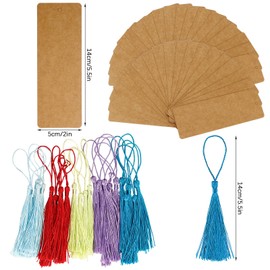 JHZMCRX 100 Pcs Paper Bookmarks Blank with 100 Pcs Colorful Tassels, Cardstock Book Marks Bulk, Bookmark for DIY Arts Crafts Projects Reading Books Tags Decorations Brown