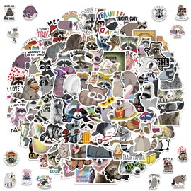 Pack of 100 Raccoon Stickers, Raccoon Stickers, Waterproof Cartoon Animal Stickers, Vinyl Kawaii Raccoon Stickers for Car, Laptop, Guitar, Skateboard, Motorcycle, Bike, Luggage, Water Bottles