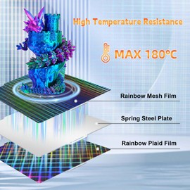 IdeaFormer IR3 Double Sided Smooth Rainbow Mesh + Rainbow Plaid PES Build Plate for Bambu Lab X1/X1C/X1E/P1P/P1S/A1 257x257mm Spring Steel Spring Steel Build Plate for 3D Printer Bed 3D Printer
