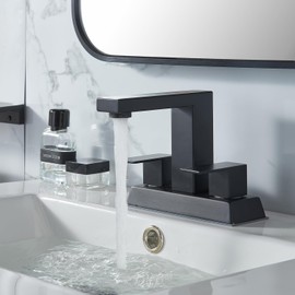 Black 2 Handle Centerset Bathroom Faucet,Matte Black 4 Inch Bathroom Sink Faucet Modern Vanity Faucets for Sink 3 Hole Lavatory Bath Faucet with Lead-Free Supply Hose and Pop up Drain