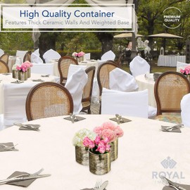 Royal Imports Flower Glass Ceramic Vase Decorative Centerpiece for Home or Wedding - Etched Cylinder Shape, 6"x6", Gold