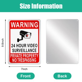8 Pack Private Property No Trespassing Sign 24 Hour Video Surveillance Sign Reflective Aluminum Security Camera Sign Trespassers Will Be Shot Sign Warning Signs for Home Safety, 7 x 10'' (Video Sign)