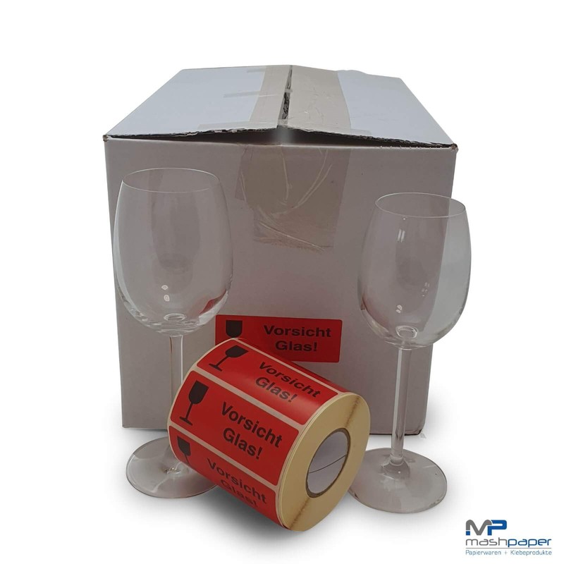 593101 Caution Glass Labels 90 x 35 mm Red Pack