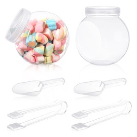 Sunnyray 6 Sets 51 oz Plastic Candy Jars for Candy Buffet with Lids Clear Bar Jars with Scoops and Tongs Kitchen Office Party Cookie Storage Containers for Dry Food Snacks Candies Cookies Coffee Pods