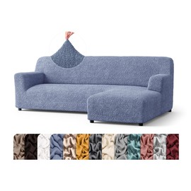 PAULATO BY GA.I.CO. Stretch Sectional Sofa Slipcover 1-Piece – Bi-Elastic L Shape Couch Cover – Furniture Protector Machine Washable – Blue (Right-Facing Chaise Sectional)