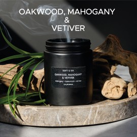 Craft & Kin Premium Oakwood, Mahogany & Vetiver Candle | Black Scented Candles for Men | Long Lasting with 45 Hour Burn Time, 7.6oz | Soy Candles | Aromatherapy at Home