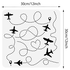 BENECREAT Reusable Plastic Stencils, Aeroplane Flight Stencils Painting Template for DIY Walls Art Scrapbook Craft Furniture 30 x 30 cm / 12 x 12 Inches