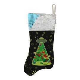 Space Ailens Christmas Party Christmas UFO Alien Abduction Gifts Flip Sequin Stocking Blue