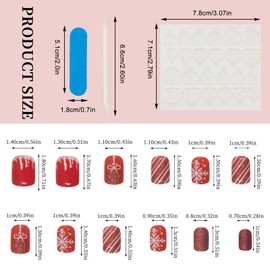 NICENEEDED 24 PCS Chriatmas Glitter Press on Nails, Short Square Red White Stripes False Nails with Snowflake Candy, Cute Artificial Nails for Women Manicure DIY