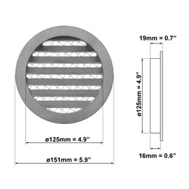 125mm / 5 inch Air Vent Cover - Round Soffit Vent - Louvered Ventilation Grille with Mesh - Aluminum