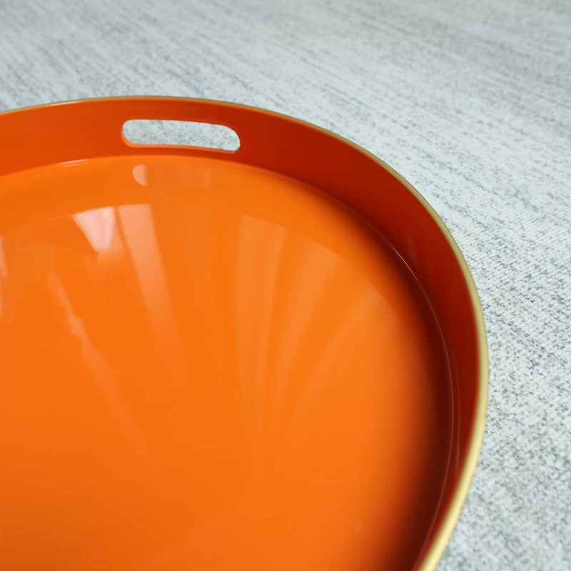 Spsyrine Round Orange Decorative Tray, 13" Plastic Serving Table Tray