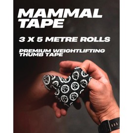 Mammal Strength Thumb Tape (3 Pack) - 5 Metre Super-Sticky & Stretchy Weight Lifting Tape for Powerlifting, Olympic Lifting, Cross Training - Flexible & Easily Tearable Finger Tape (Black)