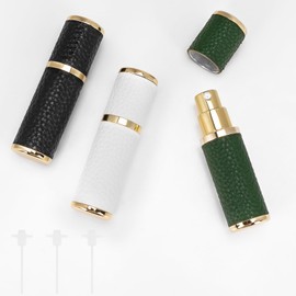 LUEXBOX 3 Pack Portable Perfume Bottle for Travel, Mini Refillable Perfume Dispenser, 5ml Faux Leather Leak Proof Perfume Atomizers Bottles Sprayer for Pocket Perfume (Black, White, Green)