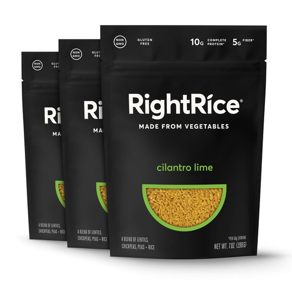RightRice - Cilantro Lime (7oz. Pack of 3) - Made from Vegetables - High Protein, Vegan, non GMO, Gluten Free