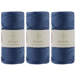 3 Skeins of Sensy Premium 1.5mm 164 Yards Polyester Rope 100% Polypropylene Cord Macrame Cord 1.5mm Crochet Bag Cord Macrame Rope Crochet Thread Gift for Knitter (Denim)