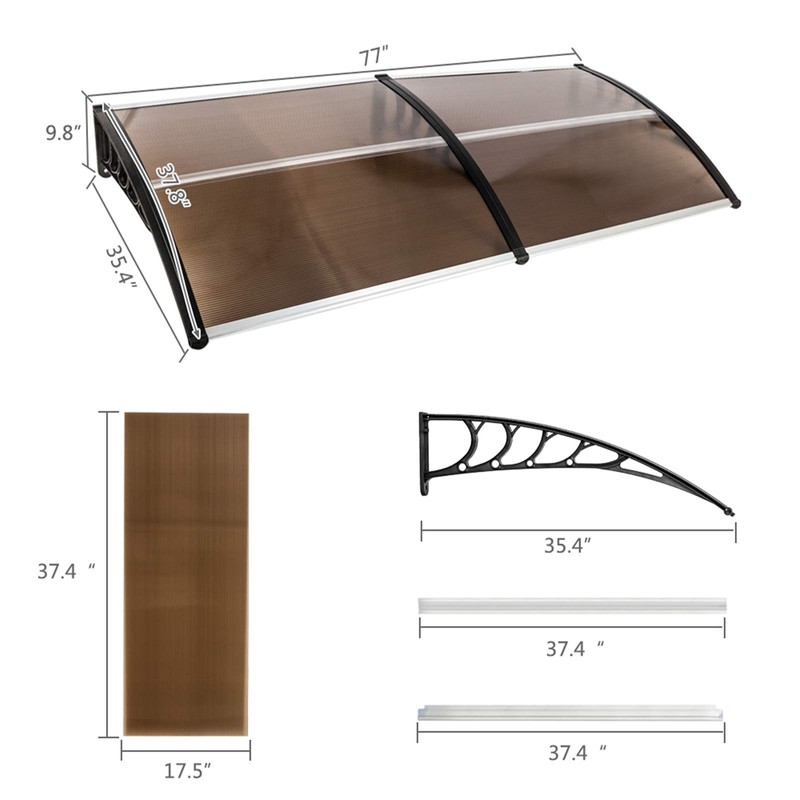 Window Awning Door Canopy,35" x 77" Polycarbonate Cover Front Door