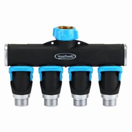 Metal Full Flow 4 Way Garden Hose Faucet Splitter with Shut Offs - Pack of (1)