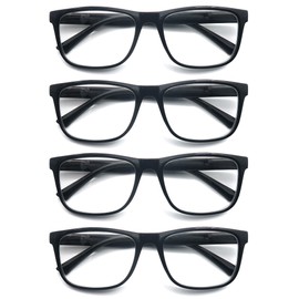 OLOMEE Reading Glasses 2.00 Oversized Large Square Men Readers Black Frame 4 Pack,Comfy Lightweight Eyeglasses for Reading Flexible Spring Hinge